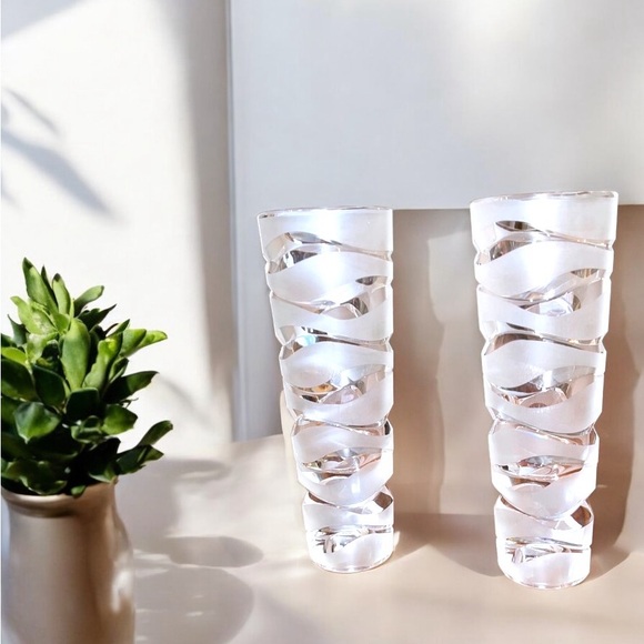 Cristal d’Arques French Lead Crystal Frosted Swirled Candle Holders – Set of 2 - Picture 8 of 16